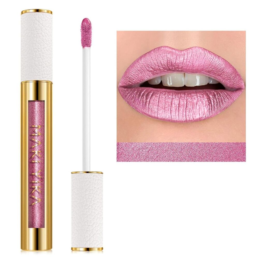MAKI YIKA Pink Lipstick Metallic Liquid Waterproof Lip Gloss BR013 First Love
